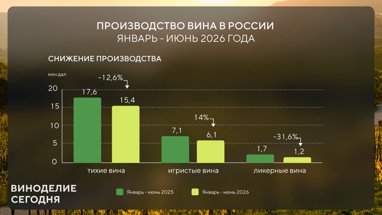 В России в первом полугодии 2026 года упало производство вина